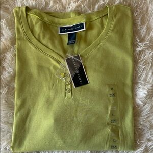 Karen Scott Lime Henley Short Sleeve Top